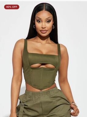 Fashion Nova green cut out corset top, small